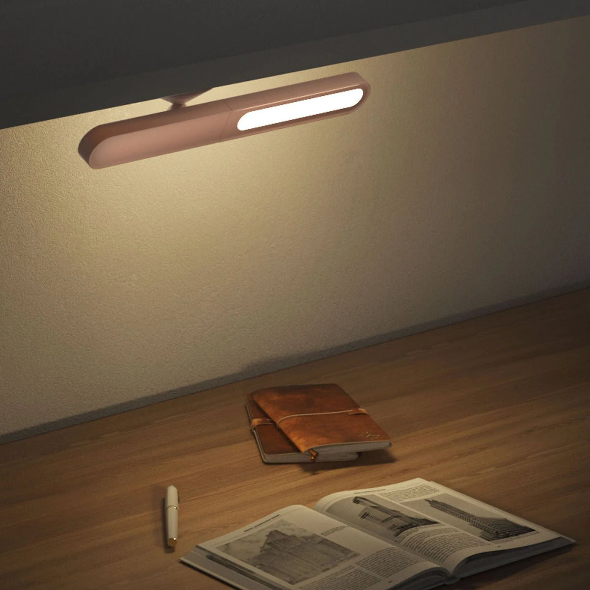 Geometric USB desk lamp with magnetic suction wall mount in white colour