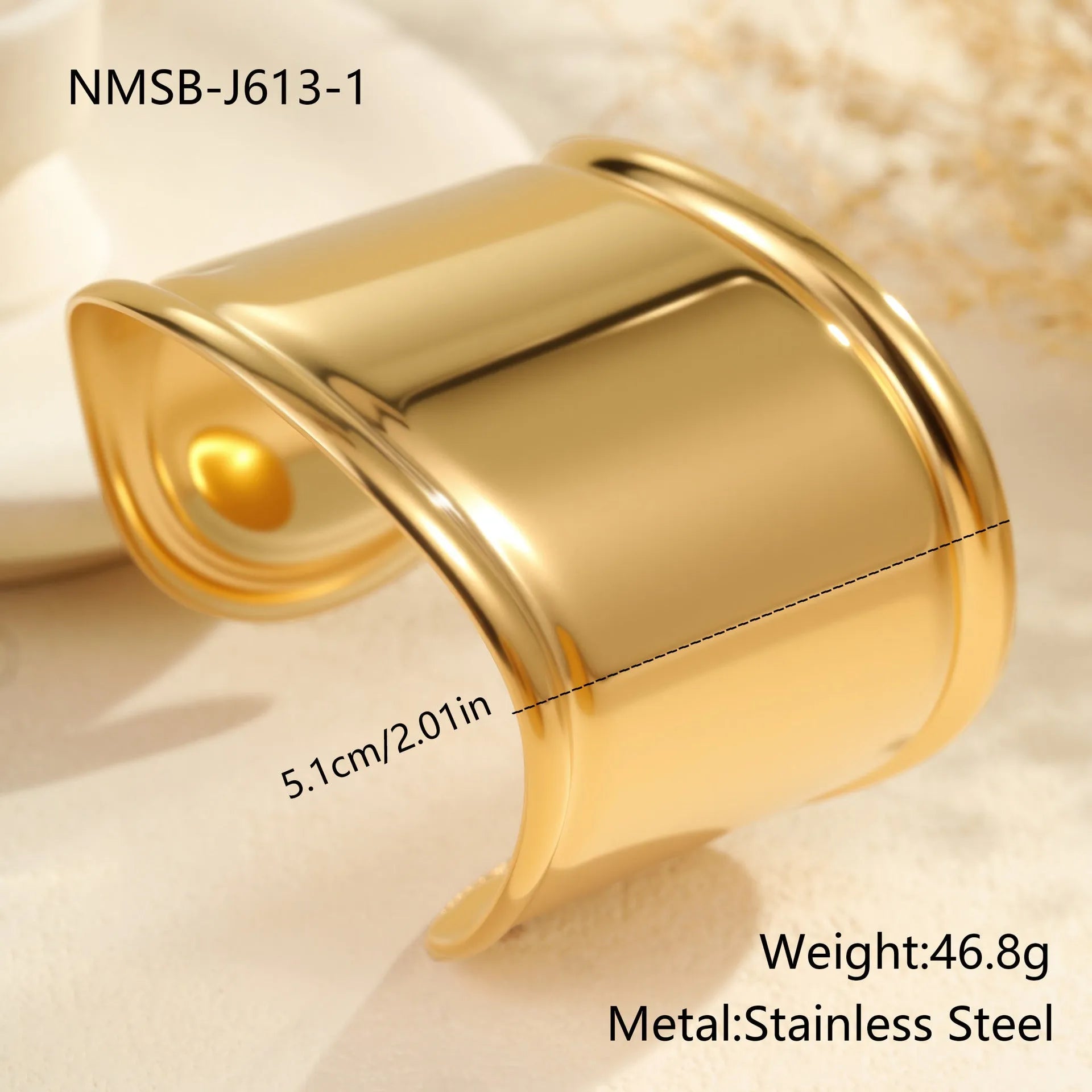 Gold plated stainless steel bracelet with exaggerated wide geometric wave design and asymmetric opening