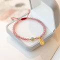 Red rope hand-woven bracelet with garnet or strawberry quartz stones in adjustable national tide style