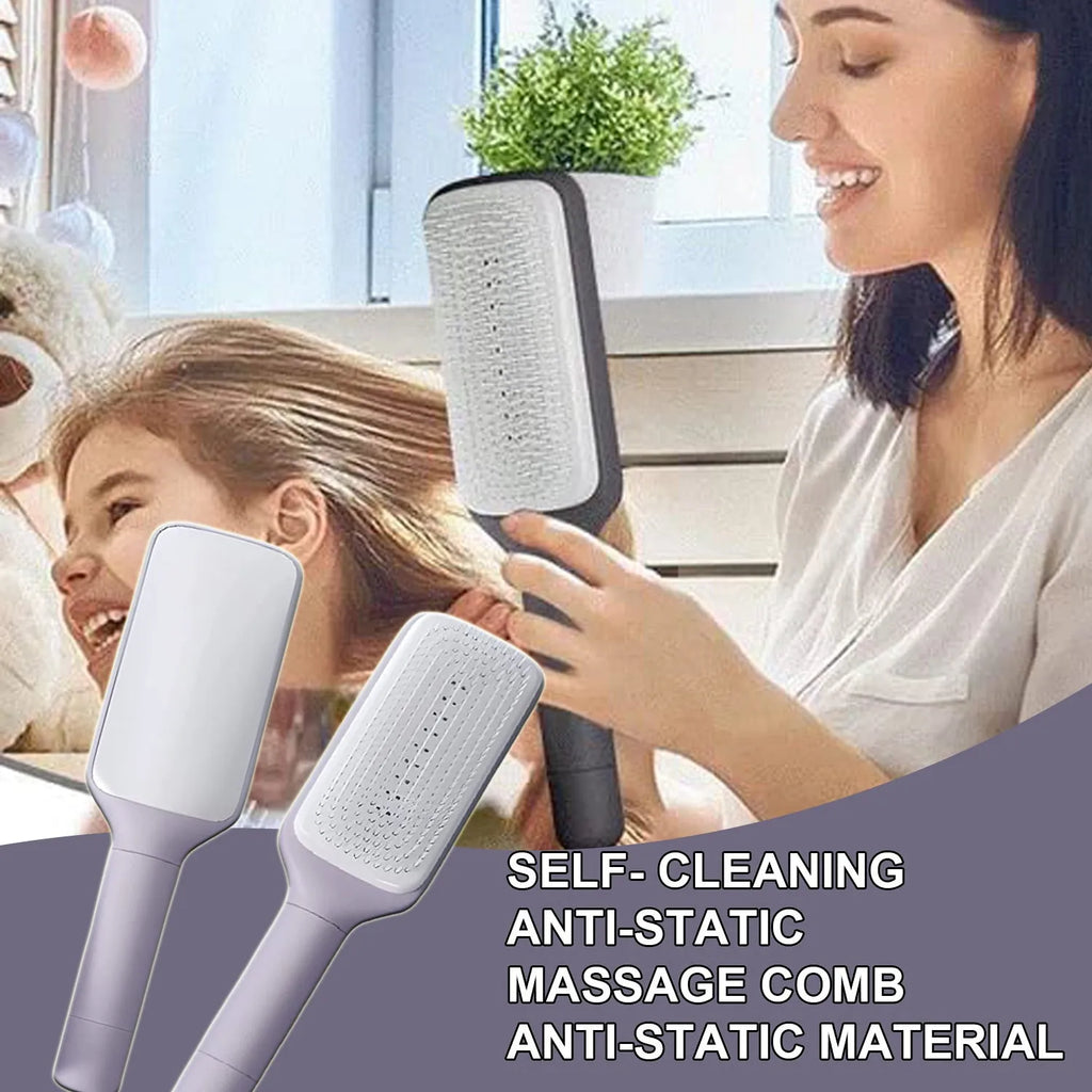 Roland purple self cleaning hair brush with rotating handle and anti-static bristles