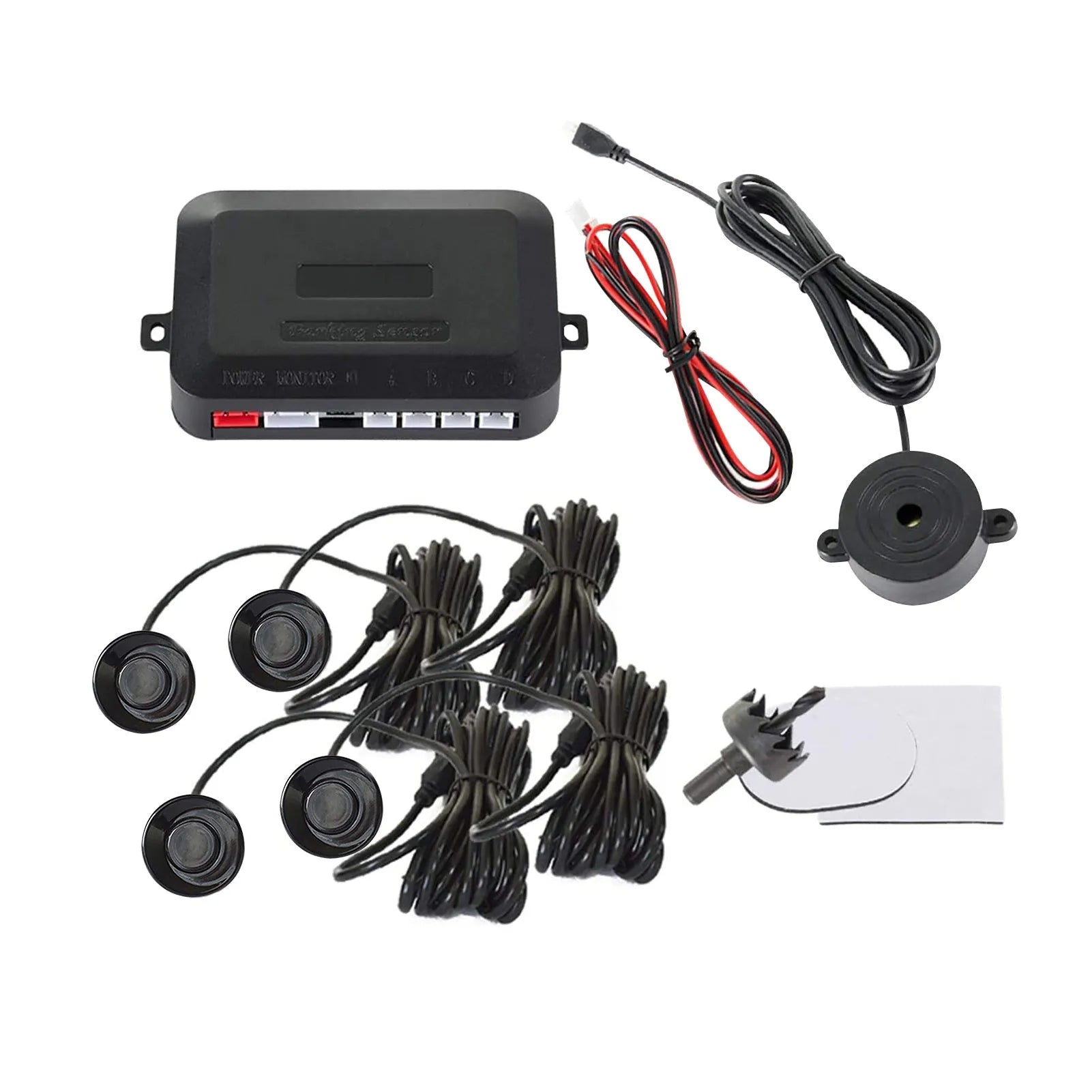 4-probe buzzer reversing radar car parking sensor kit with ultrasonic sensors and installation tools