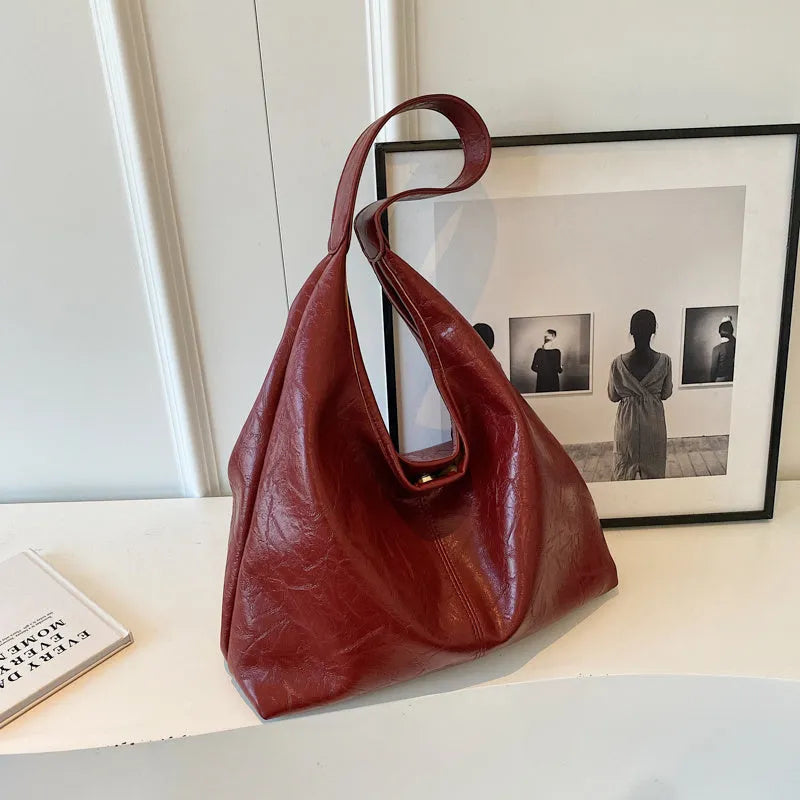 PU leather casual shoulder bag with large capacity and street trend style