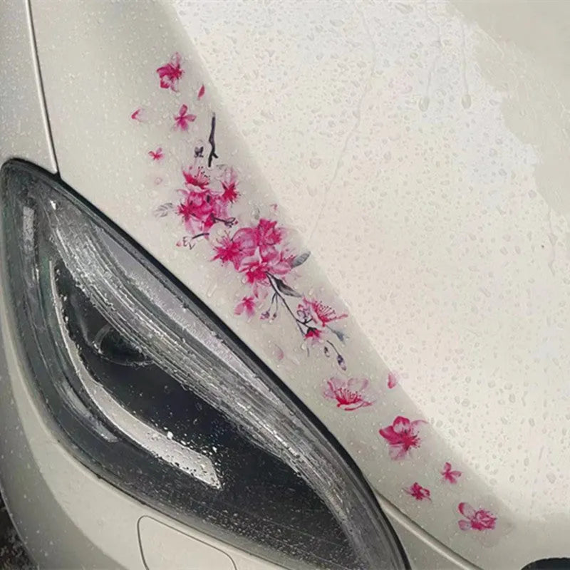 Cherry blossom flower design vinyl car sticker shown in two size options.