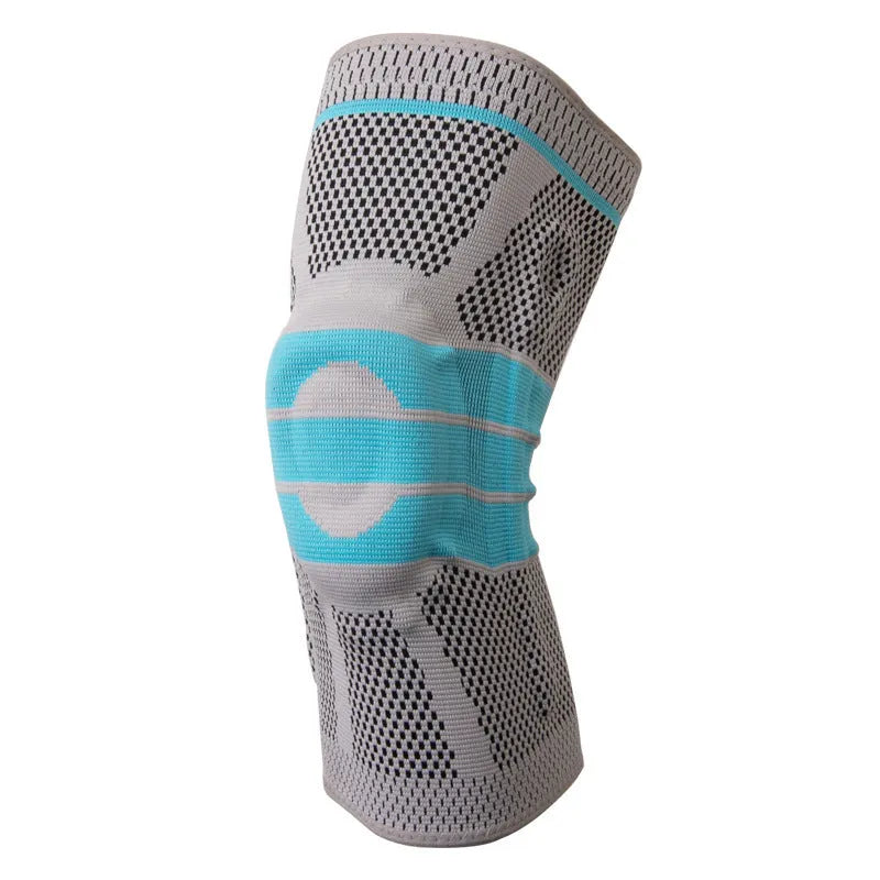 Sky blue elastic fibre knee pad for running and basketball sports.