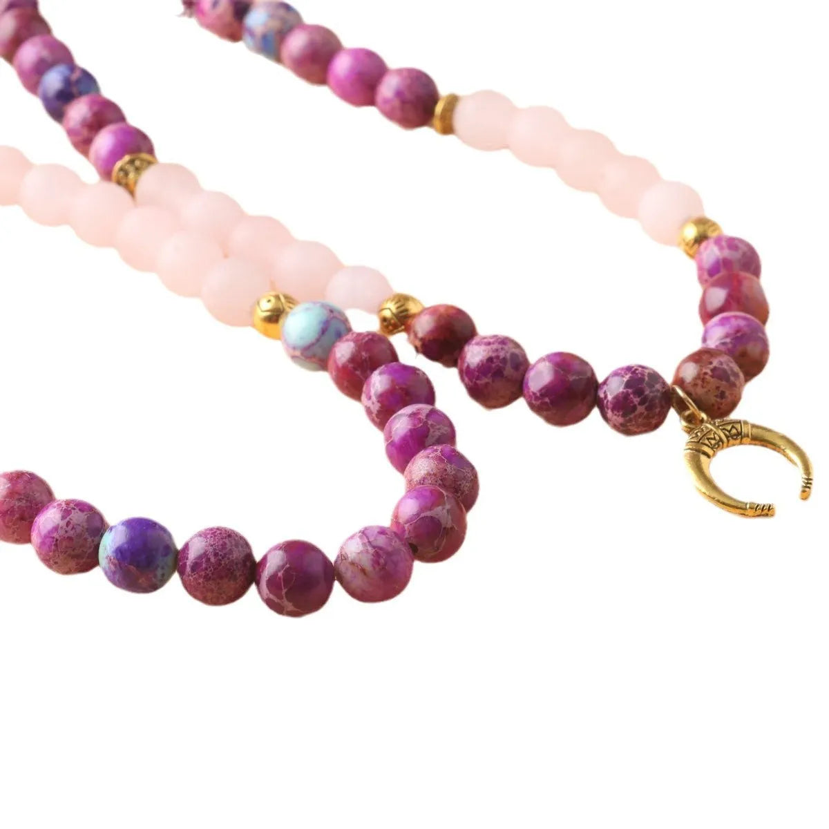 Pink crystal emperor stone beads pendant necklace with round elements on chain
