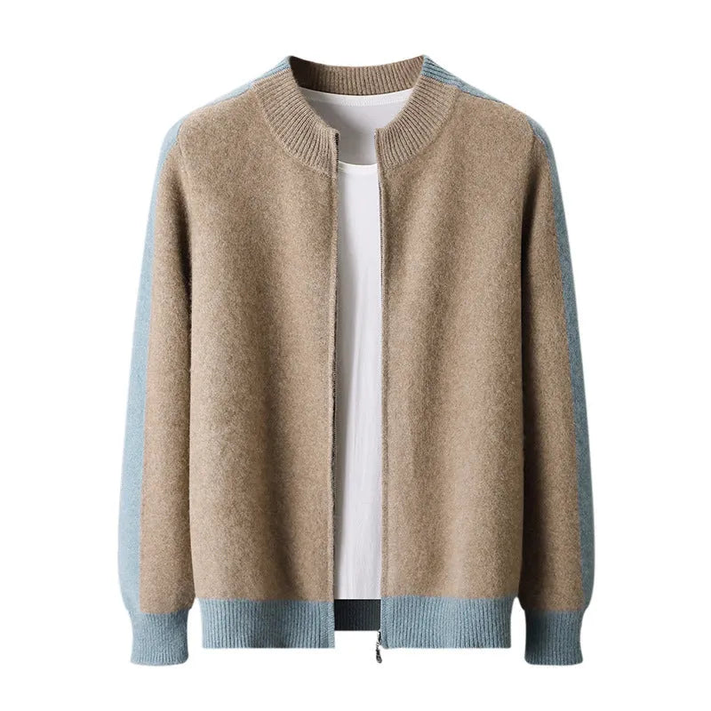 Men's half turtleneck zipper cardigan in wool available in multiple colours