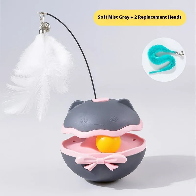 Electric self-righting cat tumbler toy in lemon yellow, sky blue, and soft fog grey colour options.