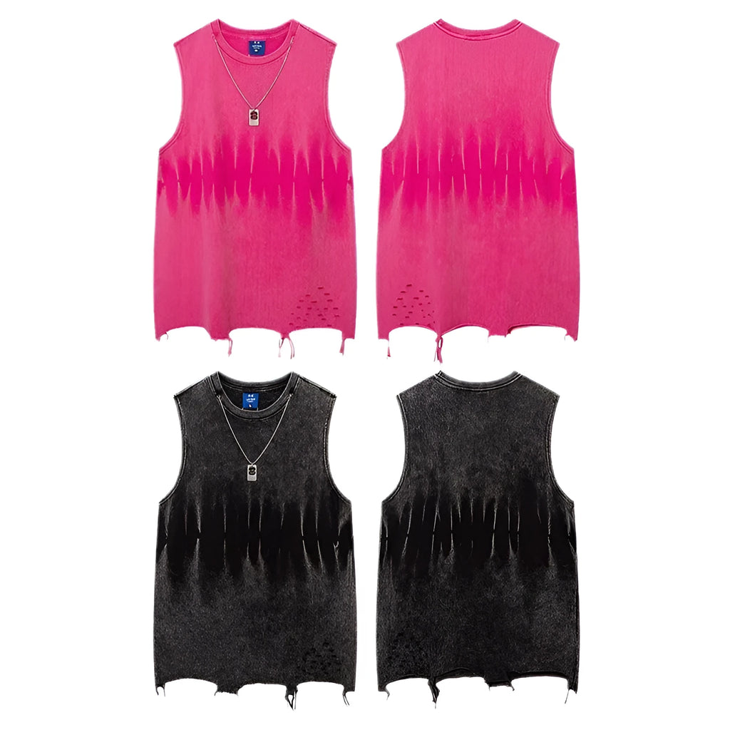 Men's loose hip hop sleeveless vest in cotton with dimensional patch pocket and straight hem, black or pink, S-XXL