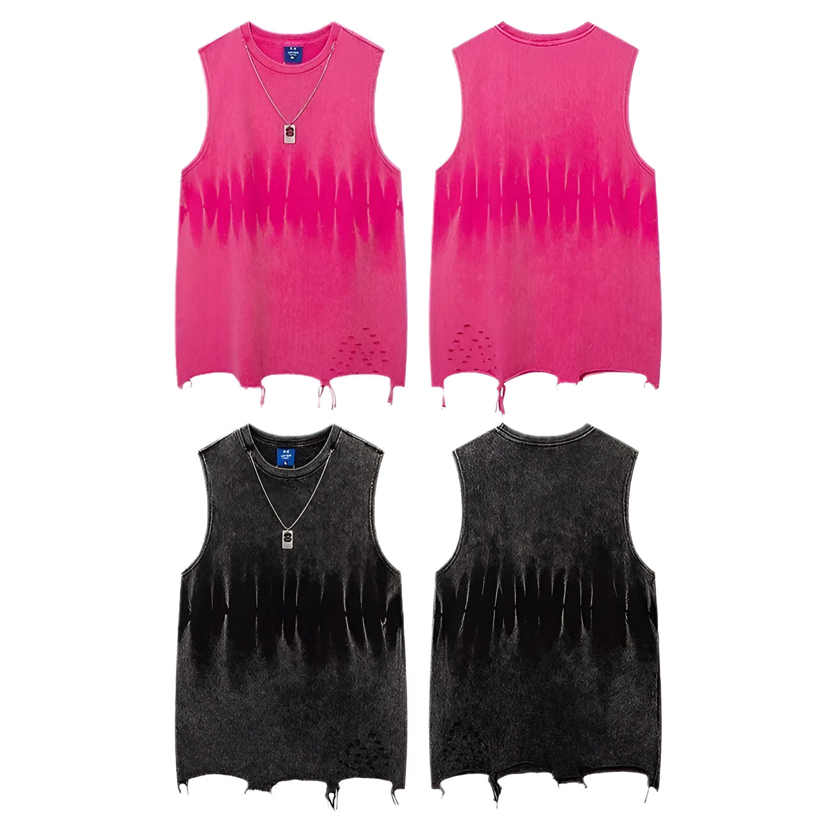 Men's loose hip hop sleeveless vest in cotton with dimensional patch pocket and straight hem, black or pink, S-XXL