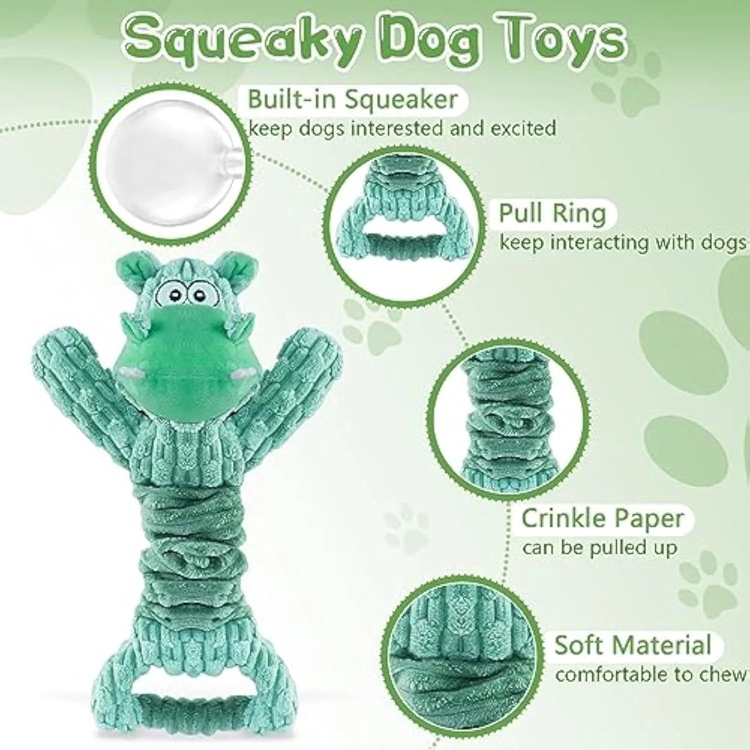 Large plush hippo or monkey dog toy with a handle, shown in bright colours.