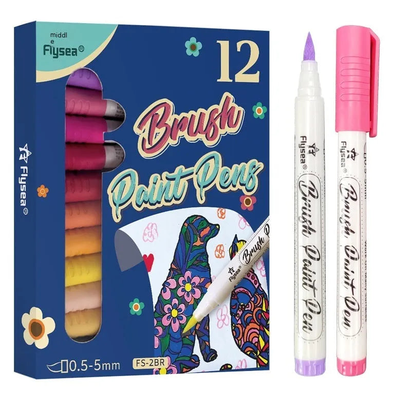 Set of soft tip gouache pens in a case, showing multiple vibrant acrylic marker colours.