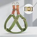 Brown vest style dog leash with alloy fastener shown on small dog