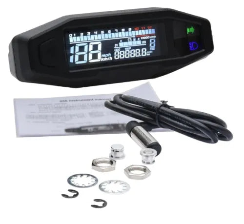 Black motorcycle mini LCD speedometer with adjustable oil gauge and 4.1-inch digital display