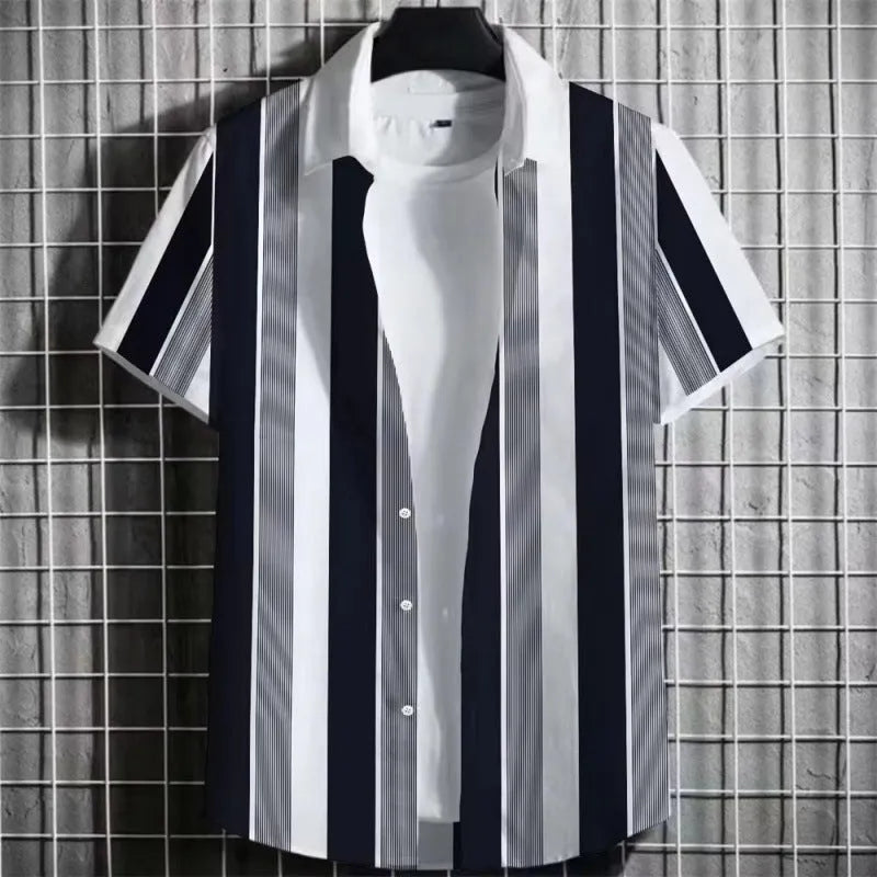 Men's linen short sleeve t-shirt with 3D printed striped pattern in a solid colour.