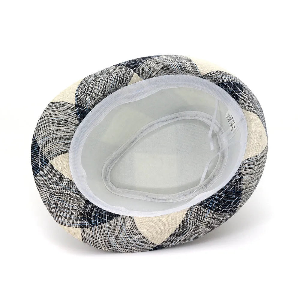 Blue polyester straw sun hat with bell crown and brim for outdoor sun protection.
