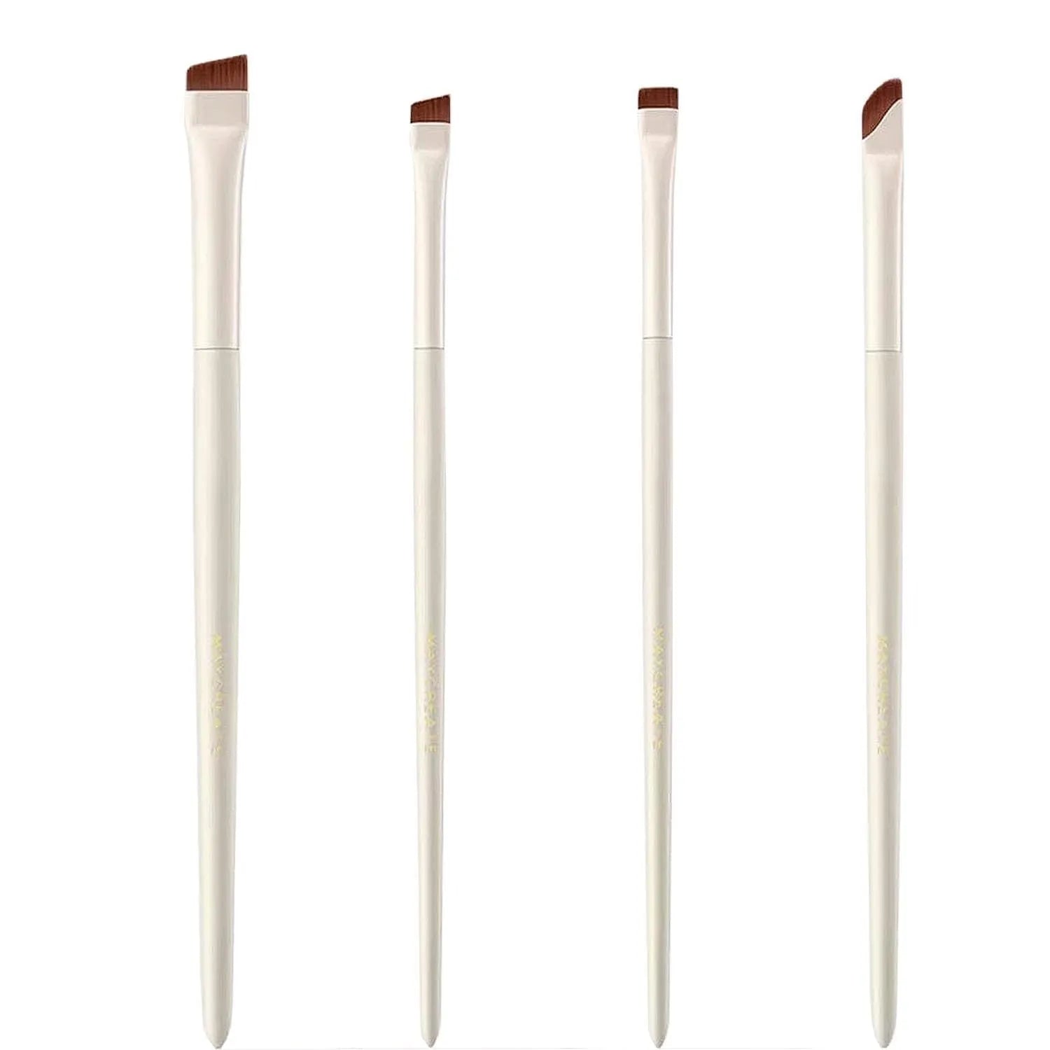 4 piece angled eyeliner and brow brush set with ultra thin precision brushes and leather case