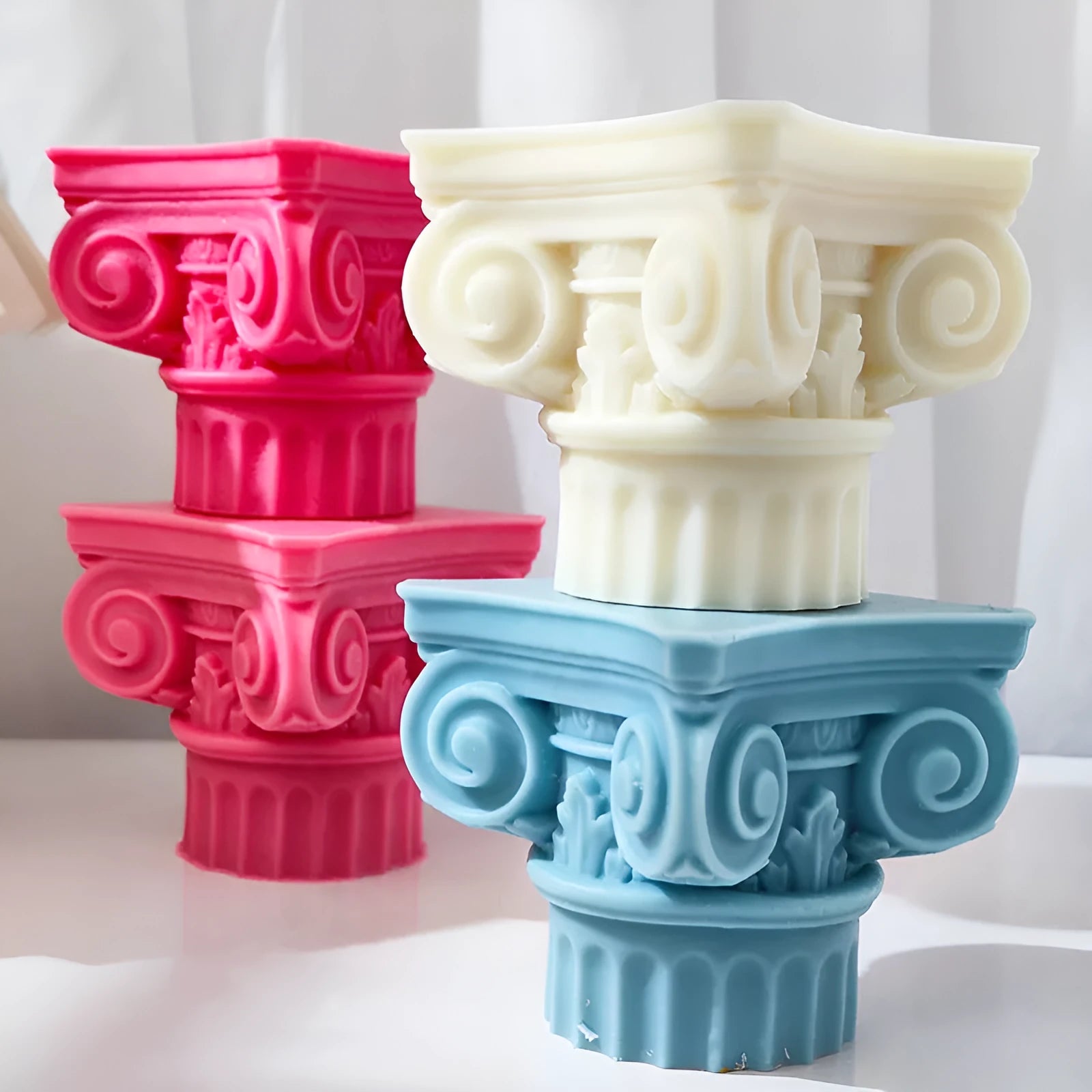 Silicone Roman pillar candle mould with irregular column design for multi-material crafting