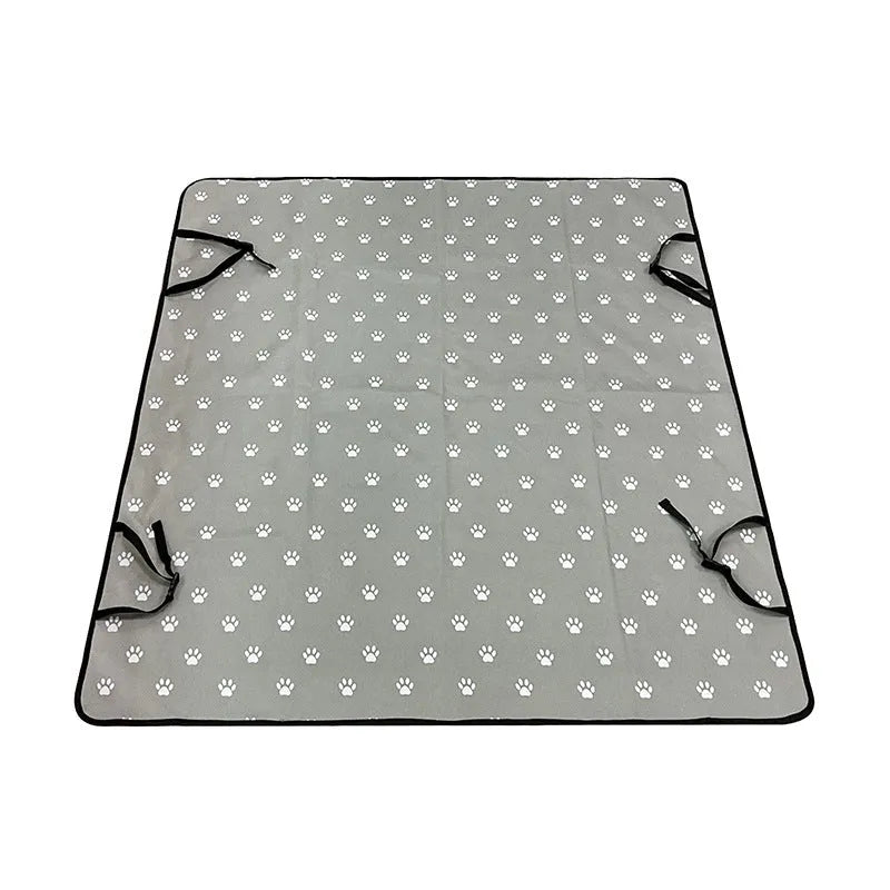 Car pet mat for rear seats with water resistant cloth and dog paw print design in grey colour