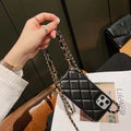 Xiaoxiangfeng imitation leather iPhone case with adjustable cross-body strap and small golden ball detail.
