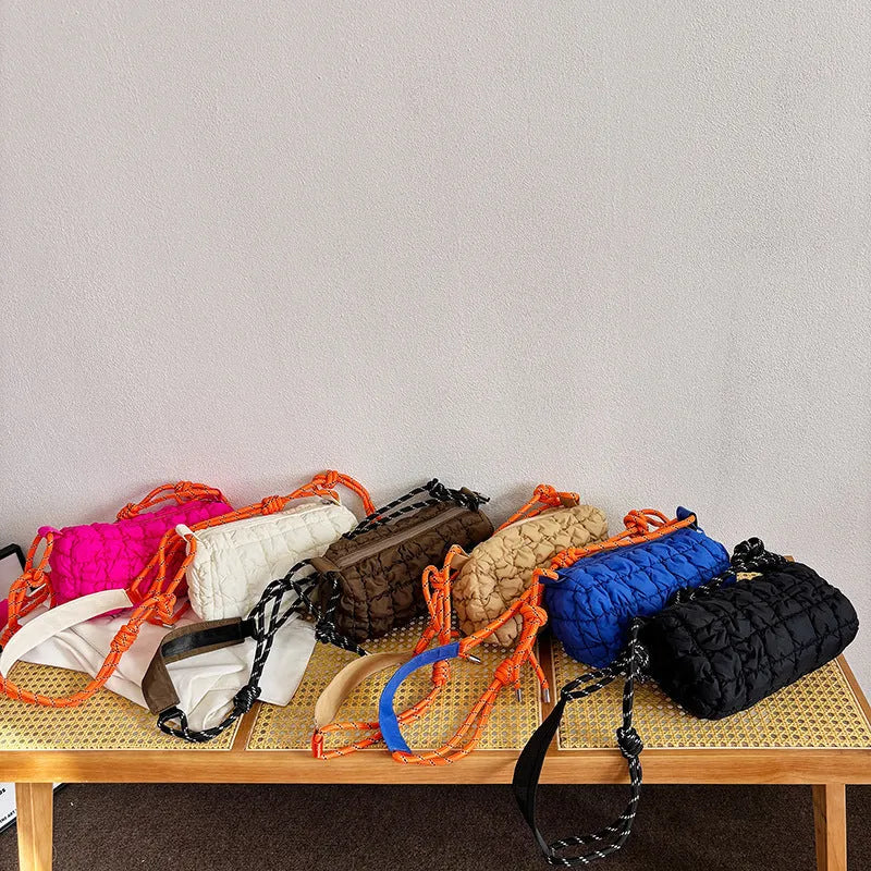 Women's lightweight nylon messenger crossbody bag with rhombus pattern in pillow shape