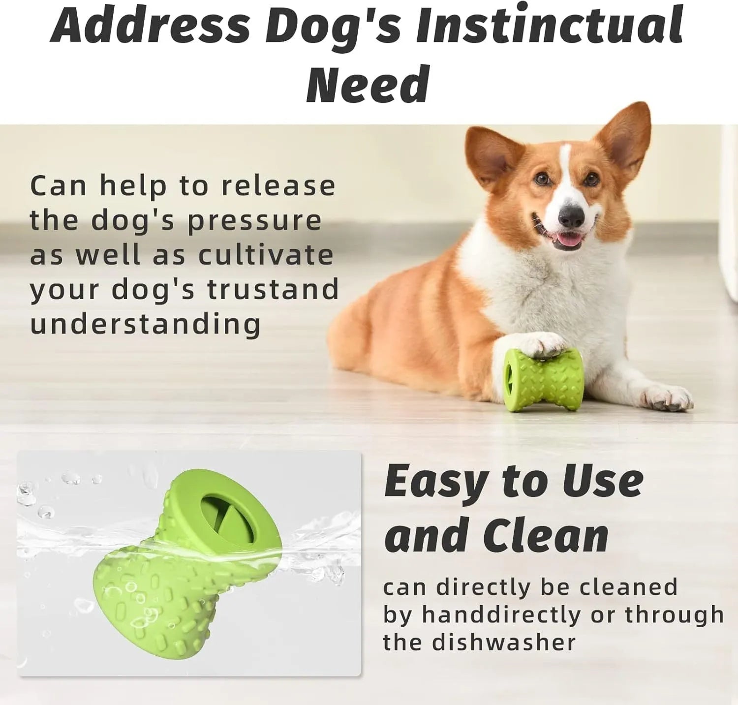 Natural rubber treat dispensing bone toy for dogs in blue, green or purple colours
