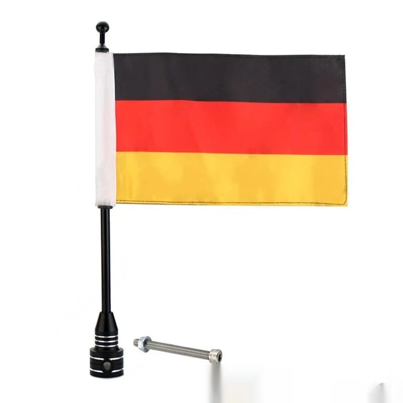 Silver electroplated metal flagpole for caravan side box or luggage rack mounting