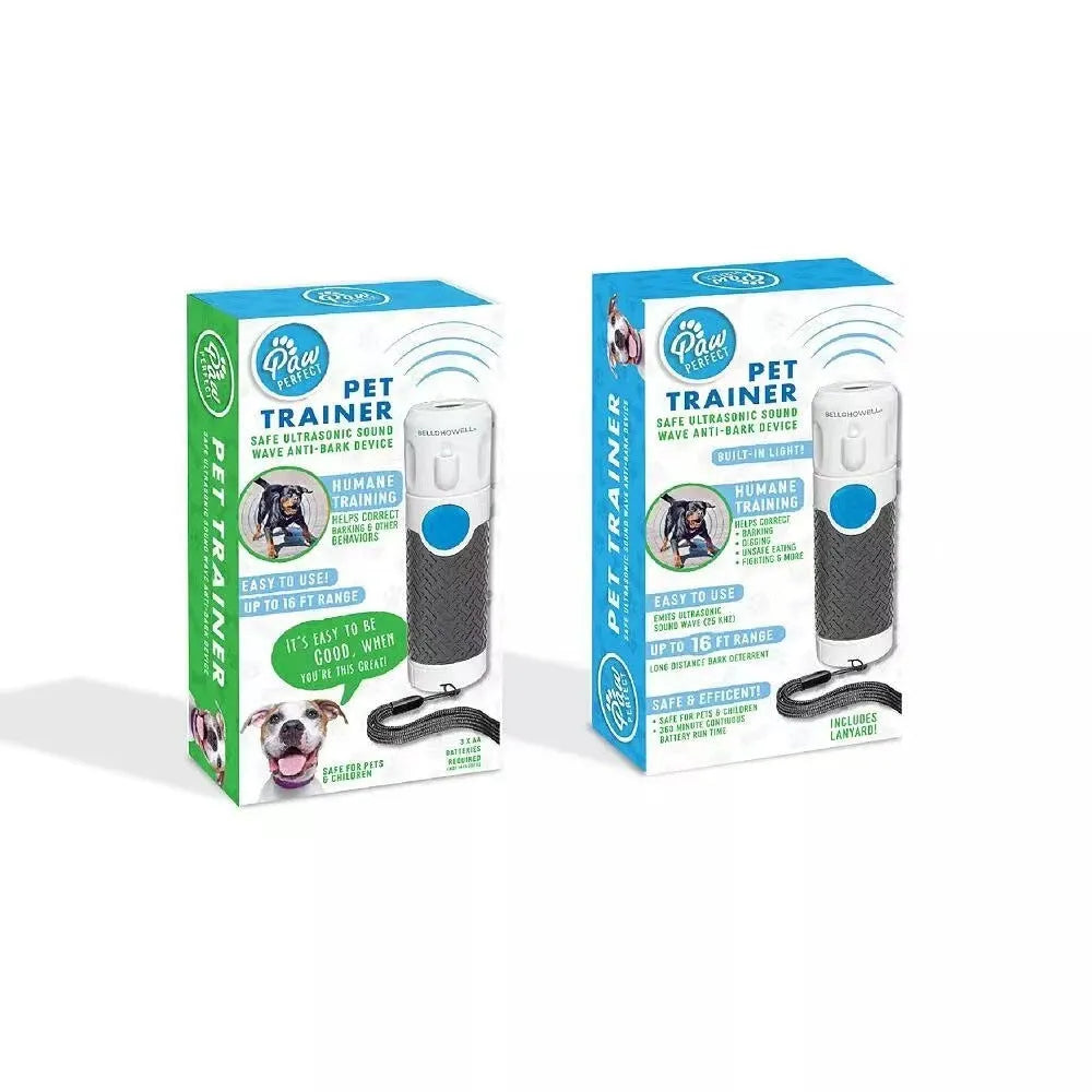 White ultrasonic handheld dog trainer for bark control with ABS plastic construction