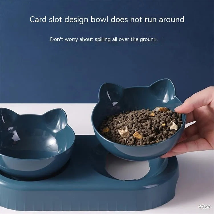 Anti-tumble cat bowl in dark blue, pink, or haze blue with automatic feeding water fountain design