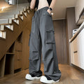 Women's waterproof plus size straight leg trousers with drawstring waist in black colour