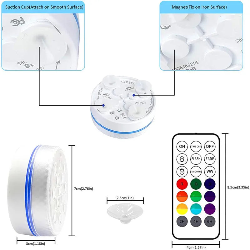 Remote control colour changing diving light with IP68 waterproof rating and LED beads for garden decoration