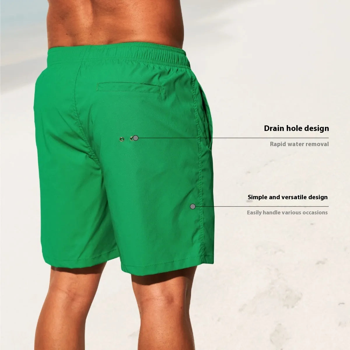 Men's solid colour quick-dry nylon sports casual shorts in straight leg fit.