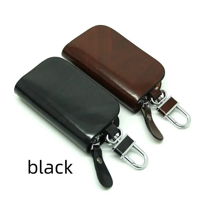 Genuine leather car key case with frosted finish in black and brown colours