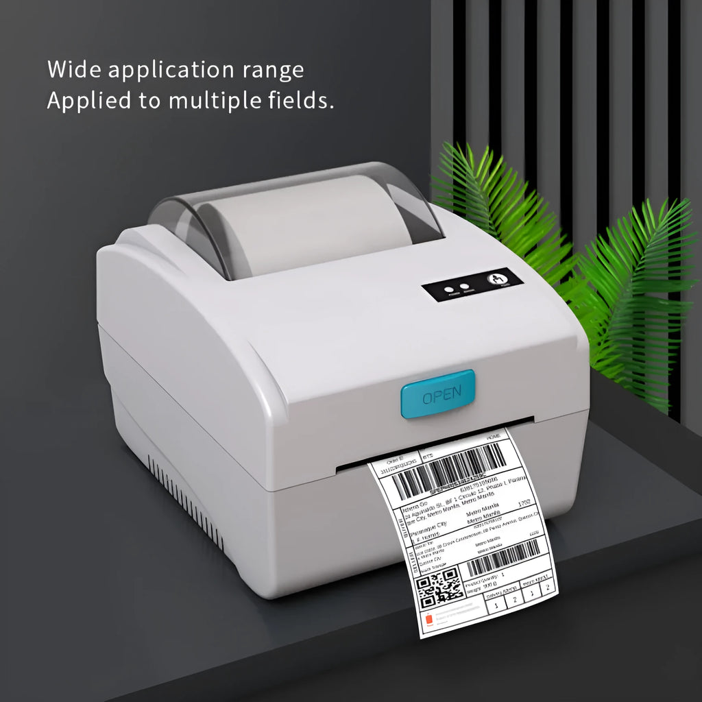 White thermal label printer with USB and Bluetooth connectivity, compact rectangular design