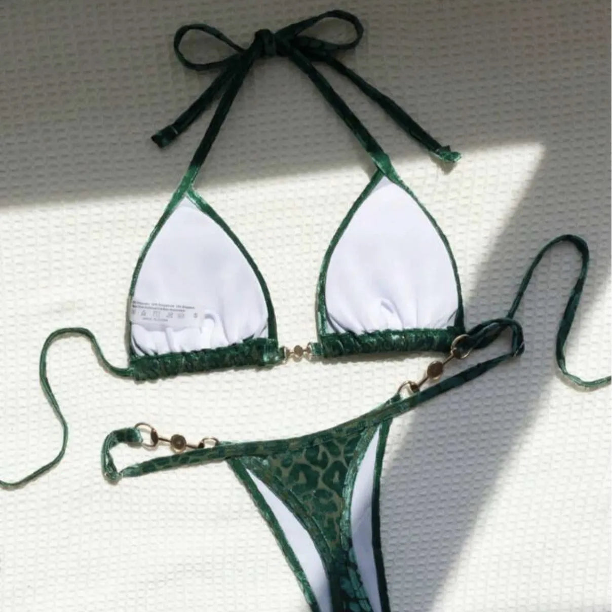 Women's leopard print swimwear bikini set with T-shaped design for swimming
