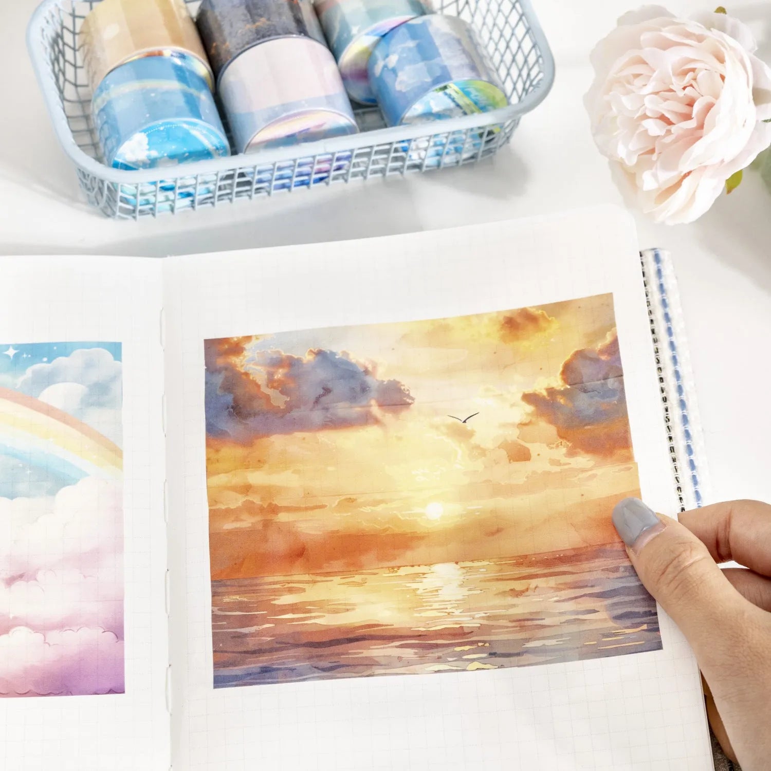 Japanese paper washi tape roll with sky theme designs including colourful clouds and twilight