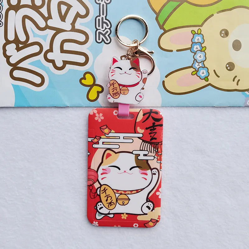 Cartoon lucky cat plastic card sleeve with hanging ferrule pendant for certificates.
