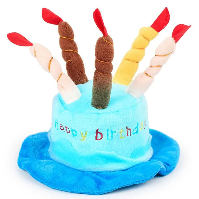 Blue dog birthday party hat for toy breeds measuring 21cm wide by 15cm deep
