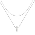 S925 sterling silver necklace with double layer twin diamond cross pendant on clavicle chain