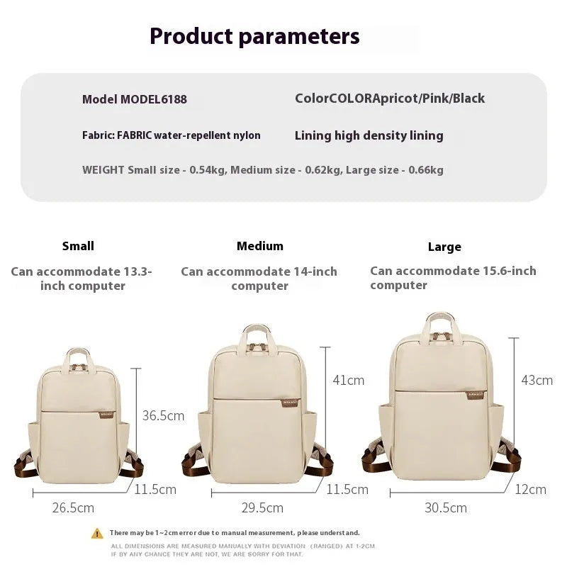 Large canvas travel backpack in apricot colour showing external pocket and urban style.