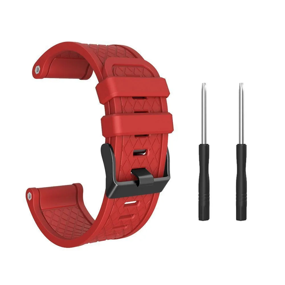 Jiaming 26mm silicone sports watch strap with stainless steel buckle in multiple colour options.