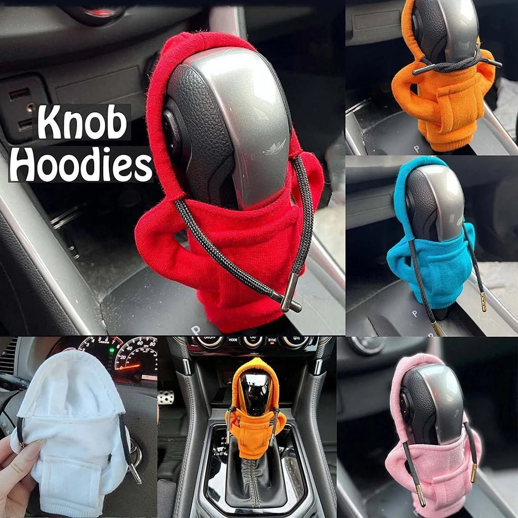 Cloth gear shift knob hoodie cover for manual and automatic cars measuring 13x8cm in multiple colours