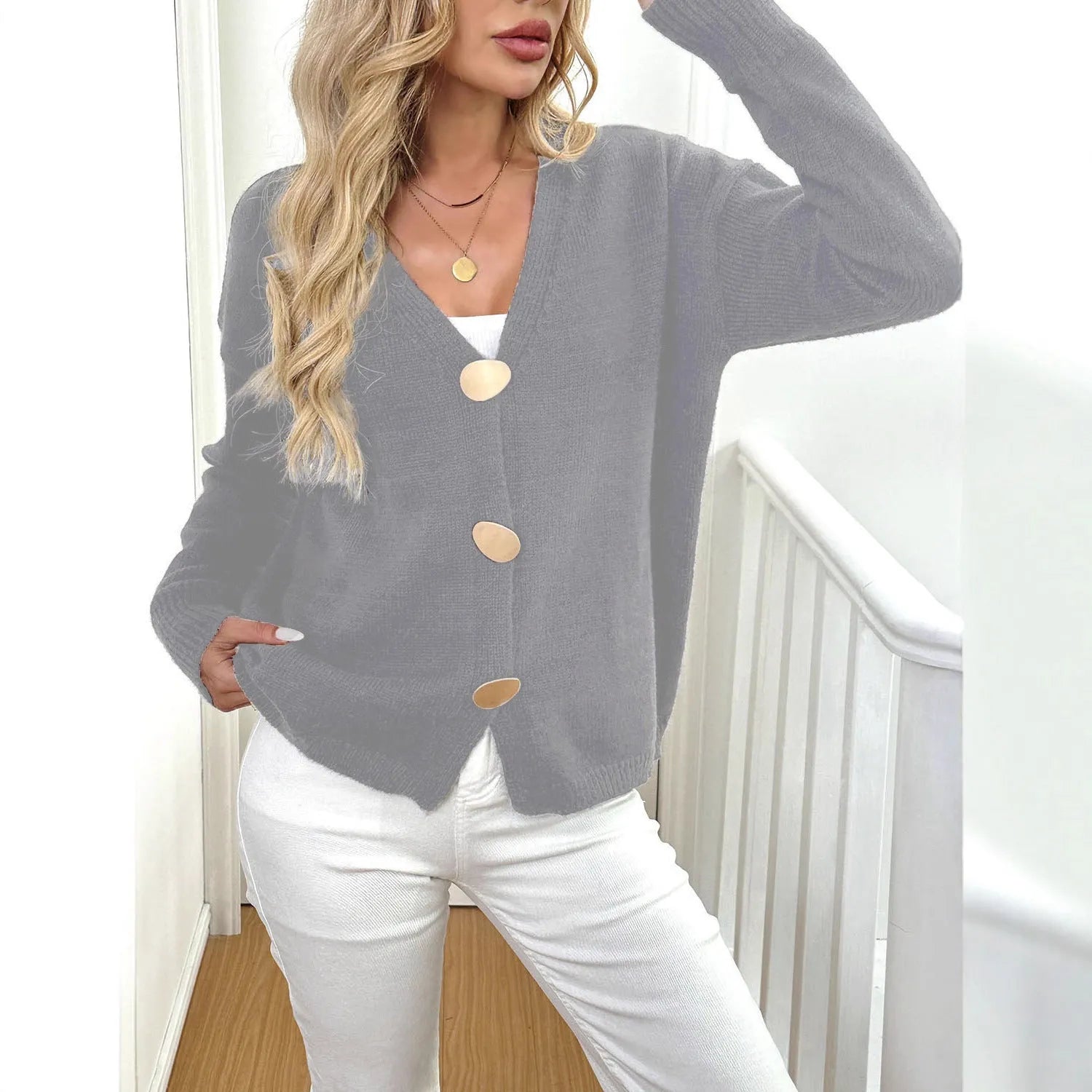 Women's deer plush long sleeve sweater coat in black or grey with irregular street hipster style and princess sleeves