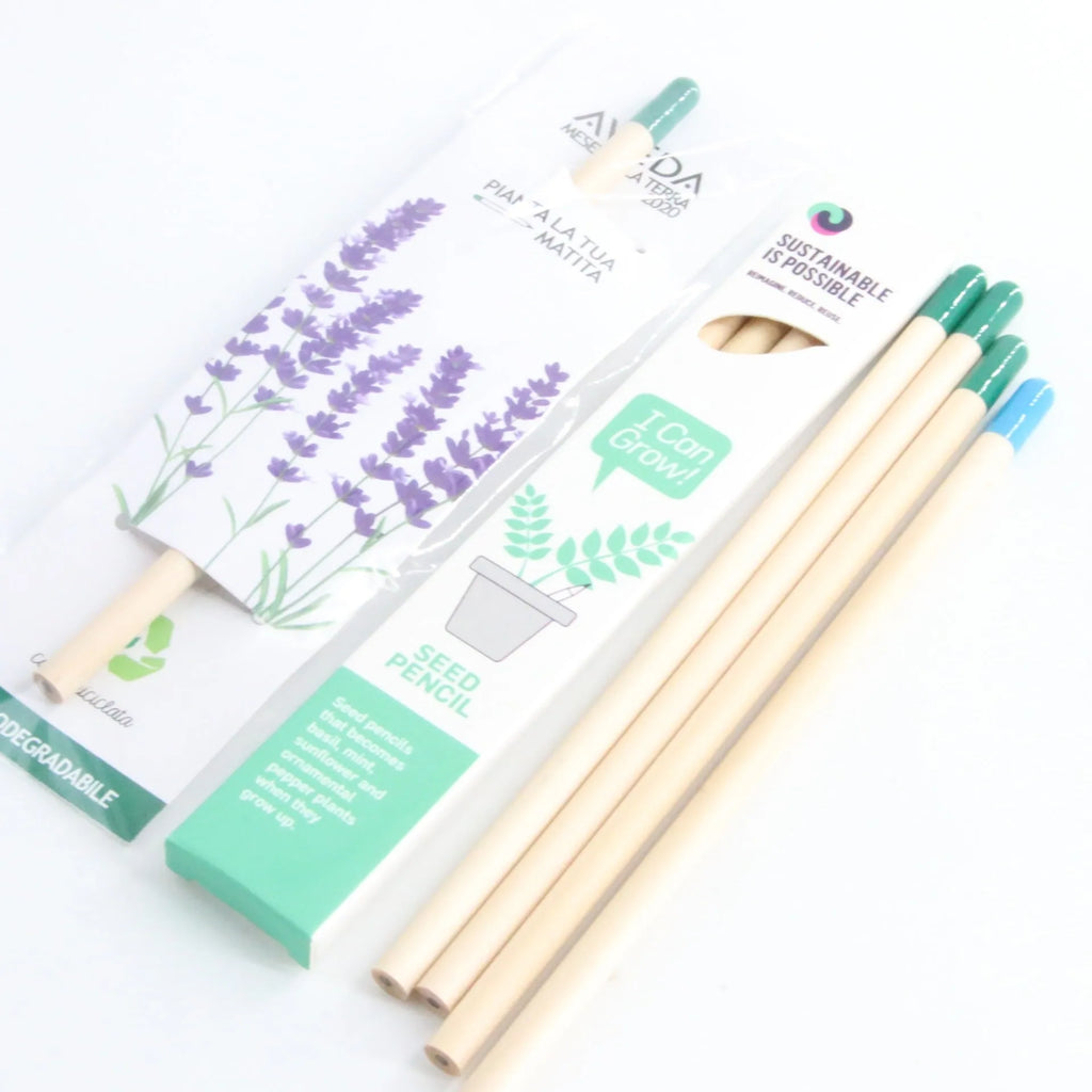 Seed pencil refill with coloured degradable capsule containing flower and herb seeds