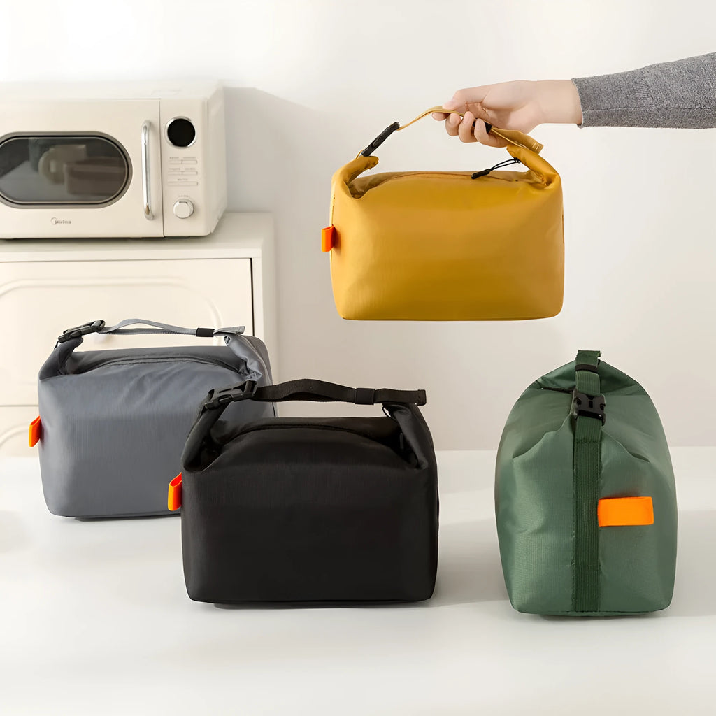 Insulated lunch bag in Oxford cloth with Japanese style design, shown in Army Green colour.