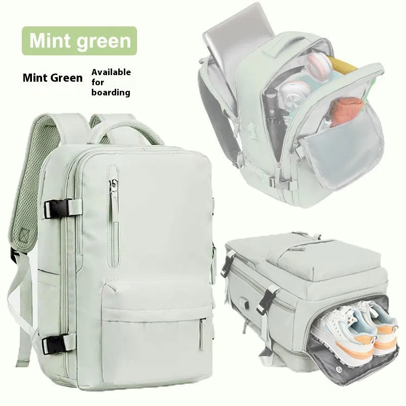 Large capacity waterproof Oxford cloth backpack in solid color with curved shoulder straps for travel and school use