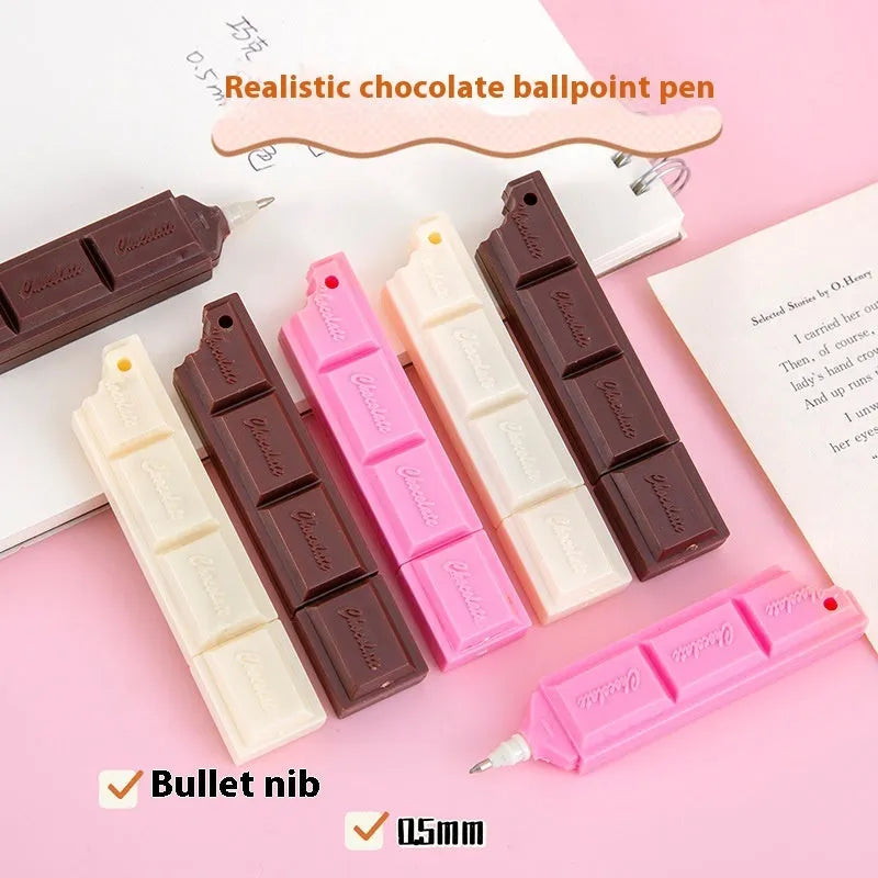 Chocolate cartoon simulation ballpoint pen with 0.5mm bullet tip in plastic body.