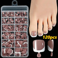 Box of 120 square short false nail pieces with French white edge design in nude colours