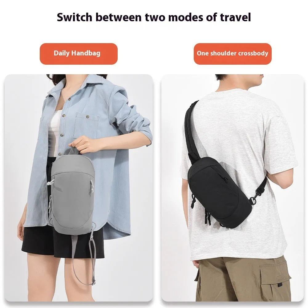 Girls' nylon crossbody bag in army green with a single shoulder strap and phone pocket.