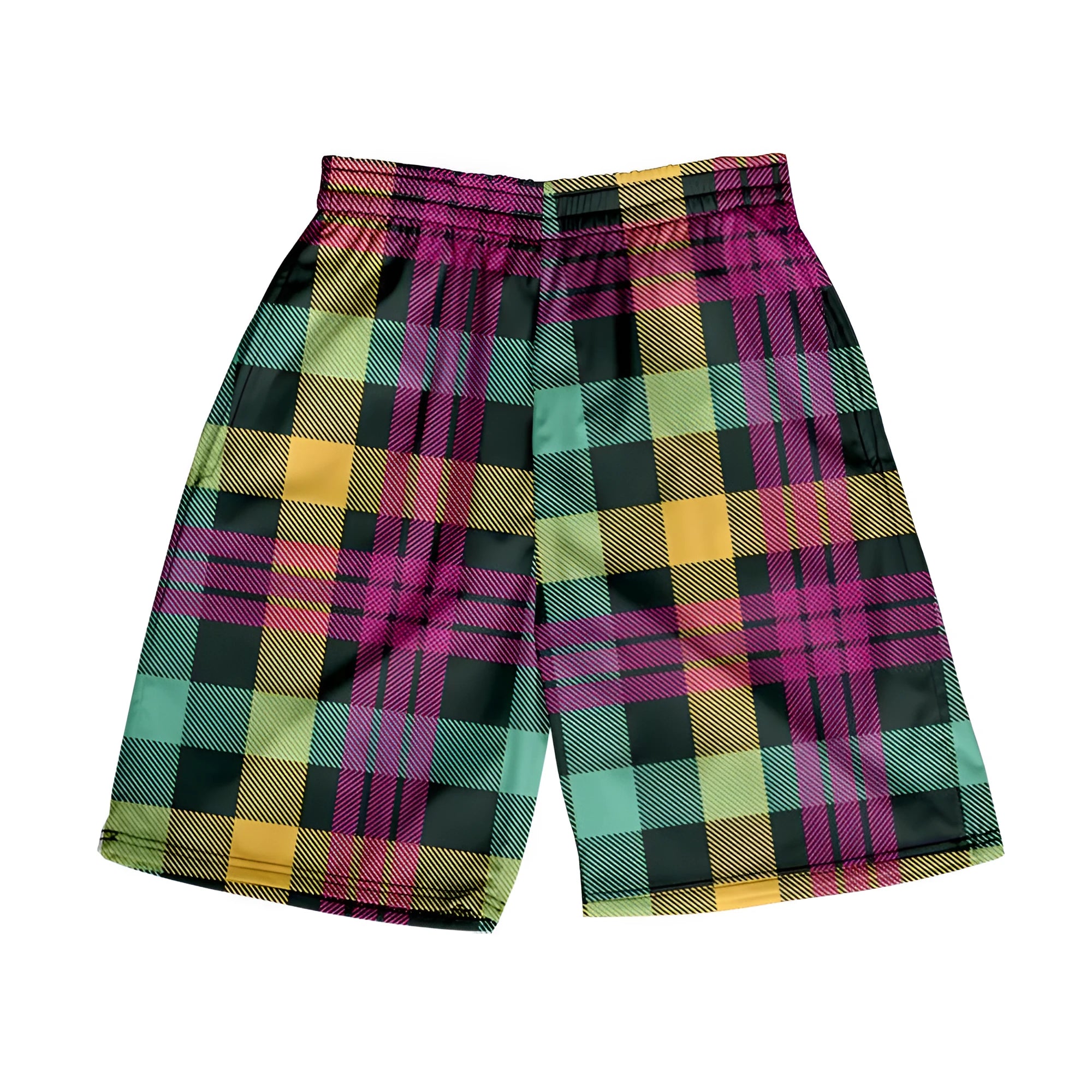 Men's plaid shorts with elastic waistband in straight leg cut for casual summer wear