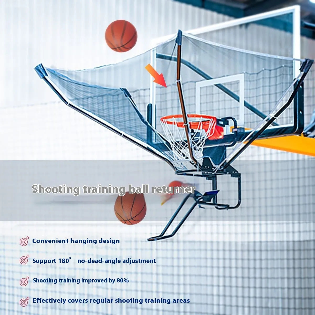 Portable automatic basketball ball return training aid in new upgrade colour, made from cowhide and iron.